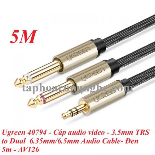 Ugreen 40794 5M Màu Đen Cáp âm thanh 2 đầu 6.5mm dương sang 3.5mm dương cao cấp AV126 30040794